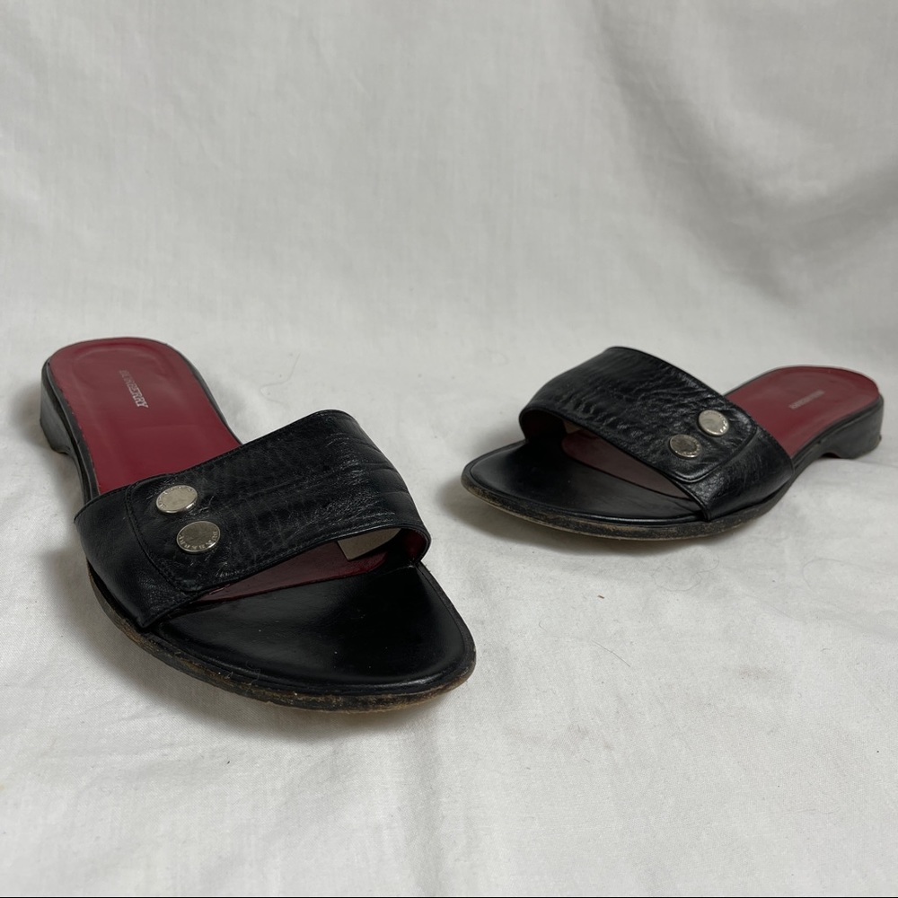 Burberry Black 2 Button Flat Slides - image 1